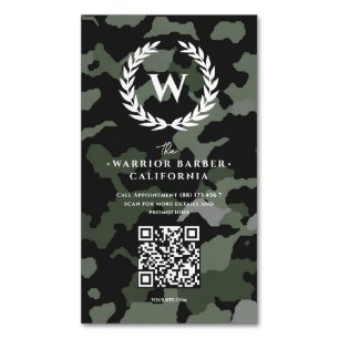 Cartão De Visitas Magnético Barbearia Moderna Monograma Camouflage Barber