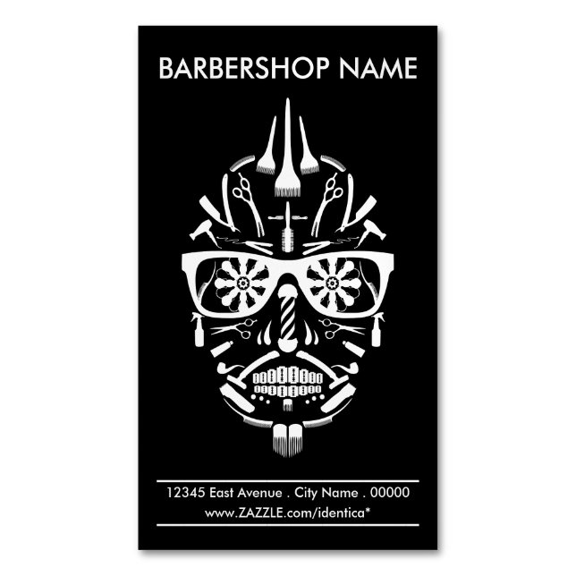 Cartão De Visitas Magnético barbearia punk calavera (Frente Vertical)