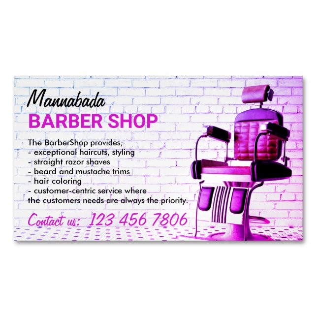 Cartão De Visitas Magnético Barbearia Retro Simples Roxa (Frente)