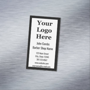 Cartão De Visitas Magnético Barber é preto e branco Seu logotipo aqui Barbersh