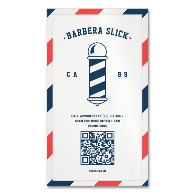 Cartão De Visitas Magnético Barber Polar do Barbeiro Moderno (Frente Vertical)