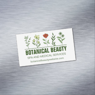 Cartão De Visitas Magnético Bela Floral Verde de Spa Botânico Salão