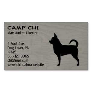 Cartão De Visitas Magnético Black Chihuahua Dog Silhuhout Faux Wood Style