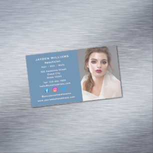 Cartão De Visitas Magnético Blue Social Media Beautician Cosmetologista Foto