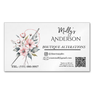 Cartão De Visitas Magnético Boca floral cor de rosa, costura e alterações