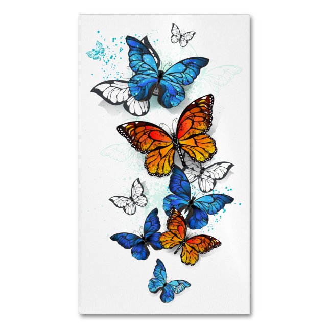 Cartão De Visitas Magnético Borboletas voadoras Morpho e Monarca (Frente Vertical)