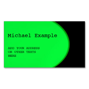 Cartão De Visitas Magnético BOTÃO OVAL - verde-neon + texto e ideias