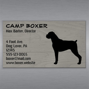 Cartão De Visitas Magnético Boxer Dog Silhouette com Ears Naturais Faux Wood