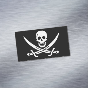 Cartão De Visitas Magnético Branca, Bandeira Pirata Calico Jack, Caveira e Cut