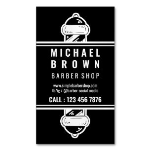 Cartão De Visitas Magnético Branco preto minimalista de barbeiro simples