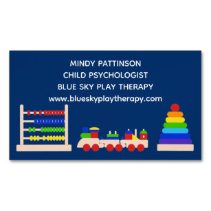 Cartão De Visitas Magnético Brinquedos psicólogos infantis tocam terapia azul