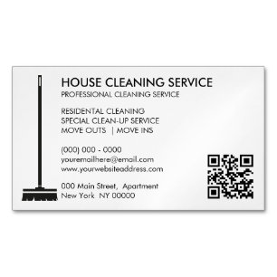 Cartão De Visitas Magnético Broom Janitorial Cleaner Simple Qr Code