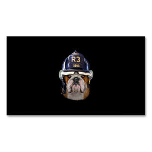Cartão De Visitas Magnético Bulldog Inglês Grumpy Vestindo Helmet para Bombei
