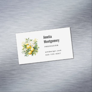 Cartão De Visitas Magnético Buquê de Limão com Flores Brancas