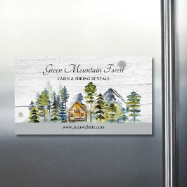 Cartão De Visitas Magnético Cabana Rústica na Montanha da Floresta Nebulosa