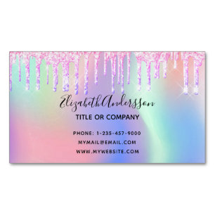 Cartão De Visitas Magnético Cabelo de maquilhagem de glitter unicórnio hologr