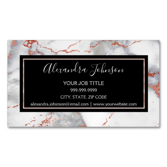 Cartão De Visitas Magnético Cabelo e Maquiagem do Mármaco Dourado e Branco (Frente)