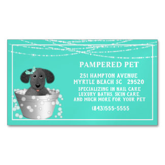 Cartão De Visitas Magnético Cachorro Branco-Teal em Boas-Pratas