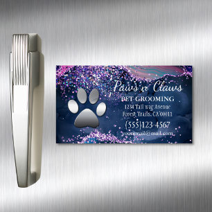 Cartão De Visitas Magnético Cachorro de Luxo, Pet Grooming Paw Agat