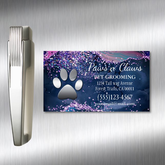 Cartão De Visitas Magnético Cachorro de Luxo, Pet Grooming Paw Agat (Criador carregado)