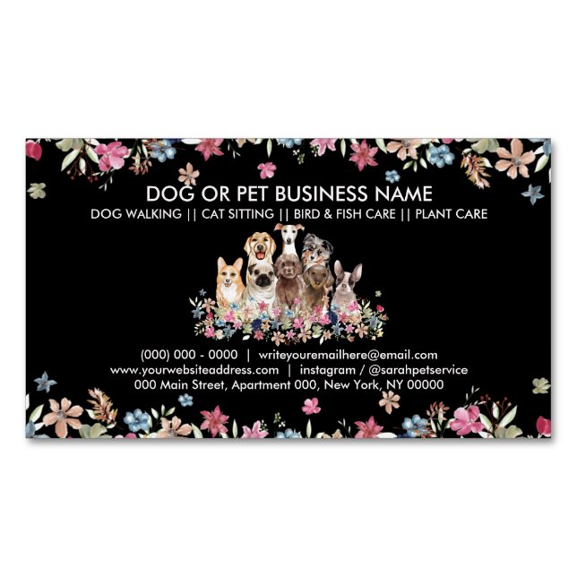 Cartão De Visitas Magnético Cães com Fratura Floral (Frente)