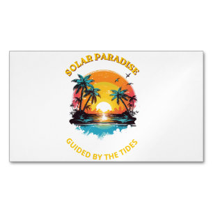 Cartão De Visitas Magnético Camiseta Retro Solar Paradise Guided by the Tides