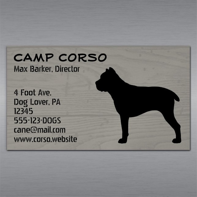 Cartão De Visitas Magnético Cane Corso Silhouette Faux Wood Grain Style (Criador carregado)
