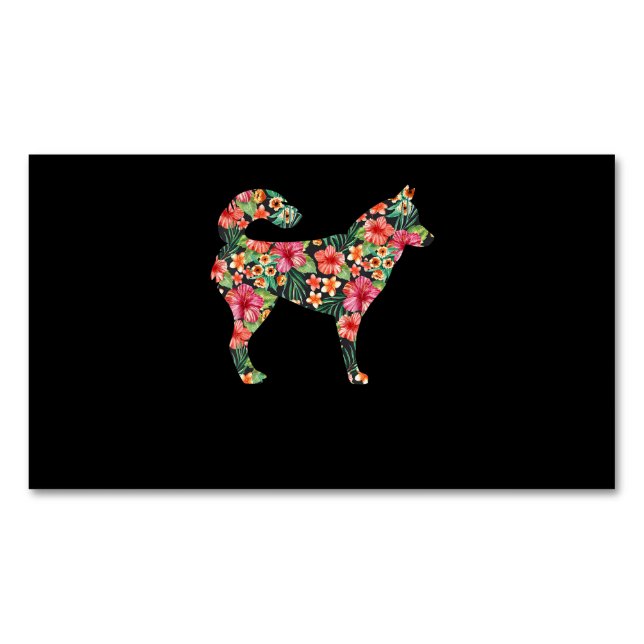 Cartão De Visitas Magnético Cão | Silhoule Husky Flower Funny Dog Siberian (Frente)