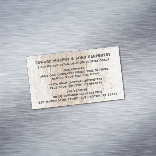 Cartão De Visitas Magnético Carpintaria de construções (Posição Original)