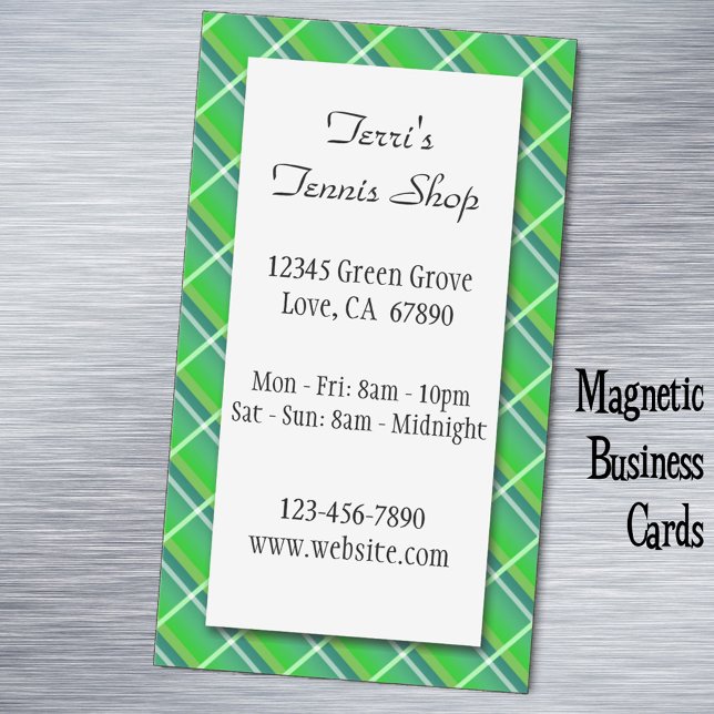 Cartão De Visitas Magnético Cartão Magnético Pequeno Negócio Personalizado Xad (Green plaid business cards)