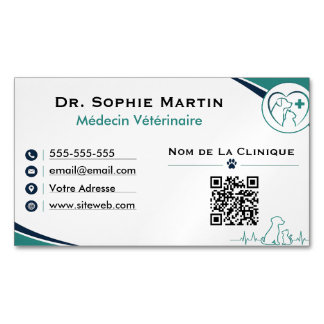 Cartão De Visitas Magnético Carte de Visite Vétérinaire Moderne Personnalisée