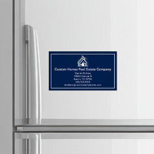 Cartão De Visitas Magnético Casa Moderna Empresa Imobiliária Azul Marinho