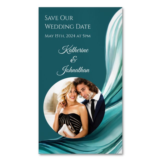 Cartão De Visitas Magnético Casamento Salve nossa Data - Moderno Emerald Green (Frente Vertical)