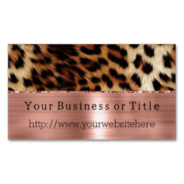 Cartão De Visitas Magnético Castanho Leopardo Rosa Dourada