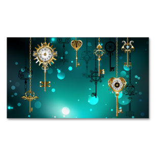 Cartão De Visitas Magnético Chaves de Esqueleto Anticas em Fundo Verde