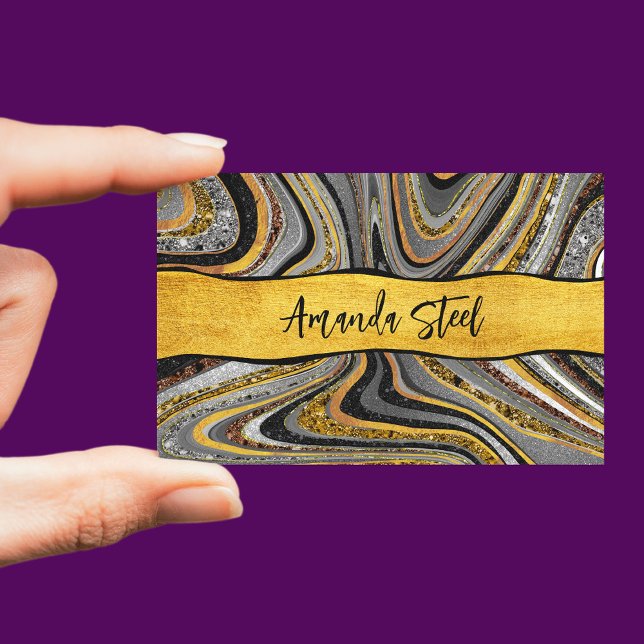 Cartão De Visitas Magnético Chic Sparkle Glitter marble cinza monograma (Criador carregado)