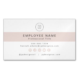 Cartão De Visitas Magnético Chique Feminino Rosa Bege Empregado de Pequena Emp