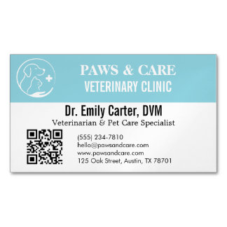 Cartão De Visitas Magnético Chique Personalizado Veterinário com Código QR
