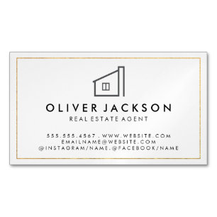 Cartão De Visitas Magnético Cinza Branca Lux Gold Foil Imóveis