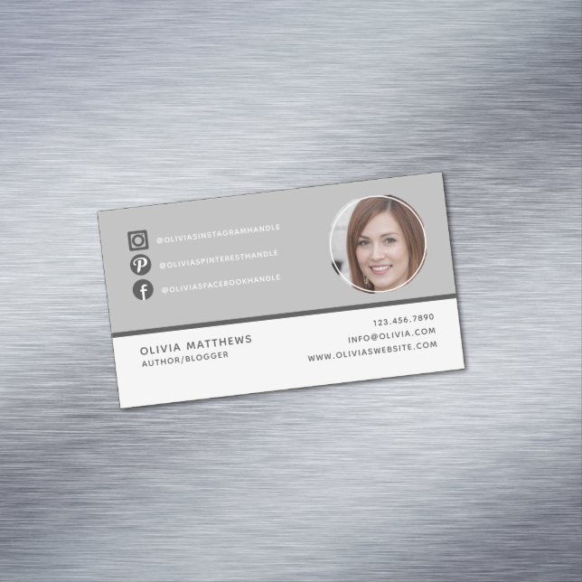 Cartão De Visitas Magnético Cinza Elegante moderna Monograma Simples Mínimo Br (Posição Original)