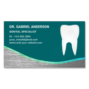 Cartão De Visitas Magnético Clínica Odontológica Teal Steel Tooth Dentista