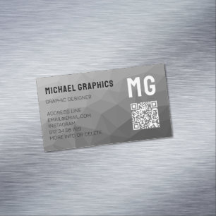 Cartão De Visitas Magnético Código QR com padrão de malha geométrica cinza