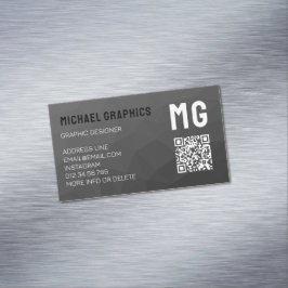 Cartão De Visitas Magnético Código QR com padrão de malha geométrica cinza esc