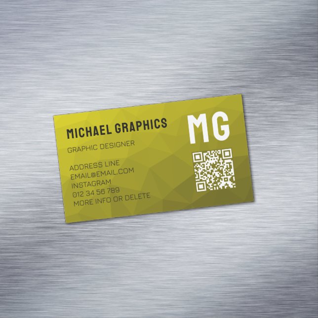 Cartão De Visitas Magnético Código QR com padrão de malha geométrica gradiente (Posição Original)