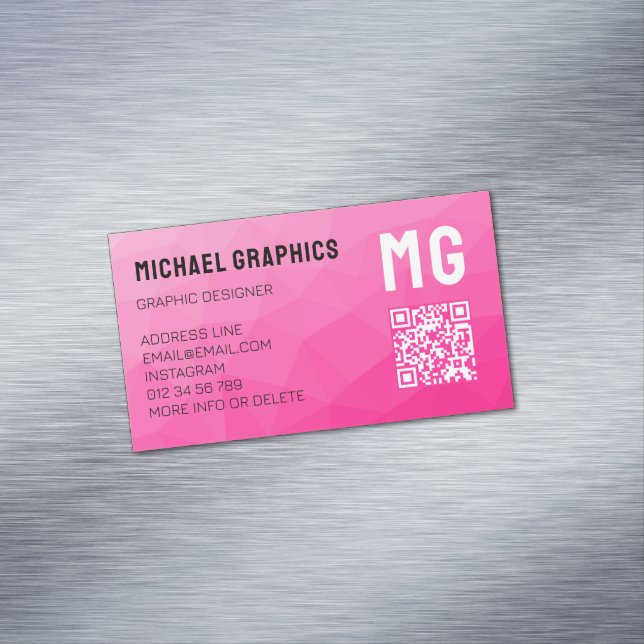 Cartão De Visitas Magnético Código QR com padrão de malha geométrica gradiente (Posição Original)