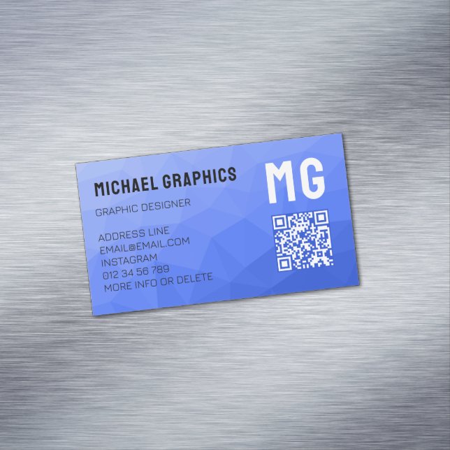 Cartão De Visitas Magnético Código QR com padrão de malha geométrica gradiente (Posição Original)