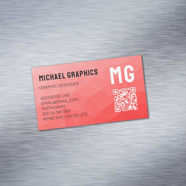 Cartão De Visitas Magnético código QR com padrão de malha geométrica gradiente (Posição Original)