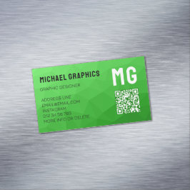 Cartão De Visitas Magnético Código QR com padrão de malha geométrica verde cla