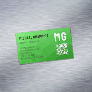 Cartão De Visitas Magnético Código QR com padrão de malha geométrica verde cla