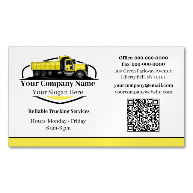 Cartão De Visitas Magnético Código QR da Empresa de Transporte de Caminhão Bas (Frente)
